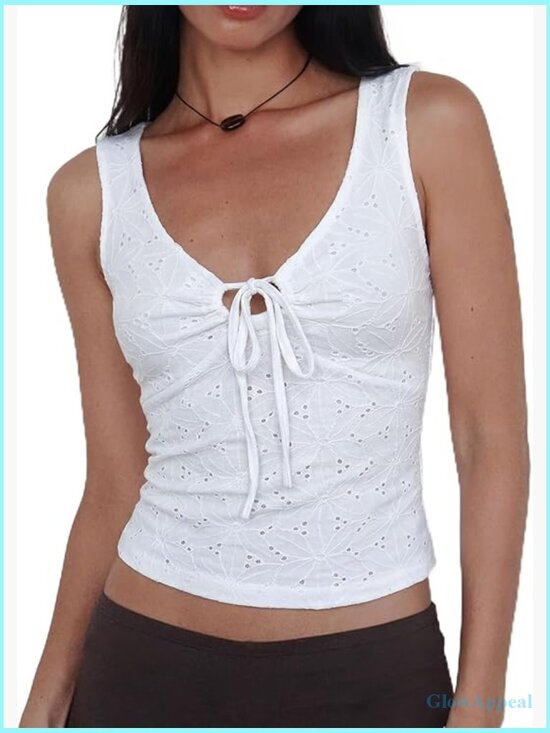 Tops - Deep V Neck Sleeveless Crop Top Stretchy Ribbed Tank Going Out Summer Clothes